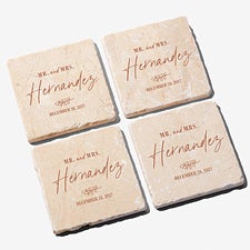 Botanical Wedding Personalized Tumbled Stone Coaster Set - 41659