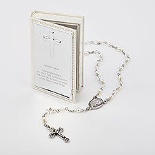 Engraved Children's Pearlescent White Rosary and Keepsake Box - 41825