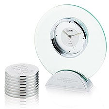 Engraved Round Office Clock and Paperweight Set - 41862
