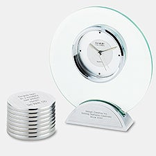 Engraved Round Office Clock and Paperweight Set - 41862