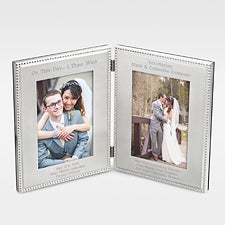 Engraved Wedding Silver Beaded Double Picture Frame - 41906