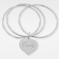 Personalized Engagement Silver Heart Bangle Bracelet - 41947