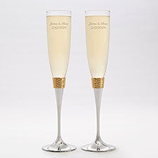 Etched Wedding Gold Hammered Champagne Flute Set - 41955