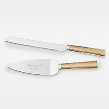 Engraved Anniversary Gold Hammered Cake Knife and Server Set - 42009