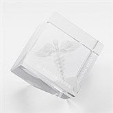 Engraved Graduation Caduceus 3D Crystal Sculpture - 42127