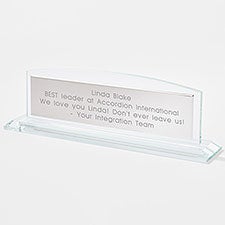 Engraved Recognition Glass and Steel Tabletop Name Plate - 42168