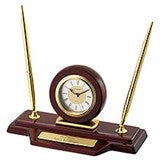 Personalized Mahogany Finish Double Pen Stand for the Boss - 42173