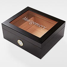 Engraved Black Cigar Humidor 50 Count For Husband - 42214
