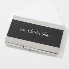 Engraved Black & Silver Business Card Case for Him - 42257
