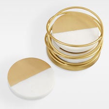 Gold & Marble Coaster Set of 4 with Holder - 42311