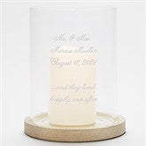 Personalized Wedding Hurricane Candle Holder with Wood Base - 42355