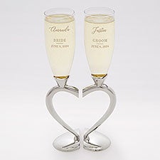 Engraved Connected Hearts Wedding Flute Set - 42358