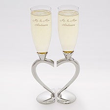Engraved Wedding Message Connected Hearts Flute Set - 42367