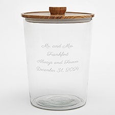 Etched Wedding Glass Ice Bucket with Acacia Lid - 42381