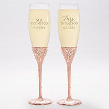 Etched Wedding Rose Gold Champagne Flute Set - 42495