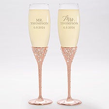 Etched Wedding Rose Gold Champagne Flute Set - 42495