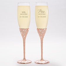 Etched Anniversary Rose Gold Champagne Flute Set - 42501