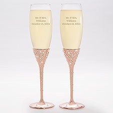 Engraved Wedding Message Rose Gold Champagne Flute Set - 42502