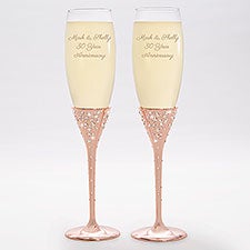 Engraved Anniversary Message Rose Gold Champagne Flute Set - 42505