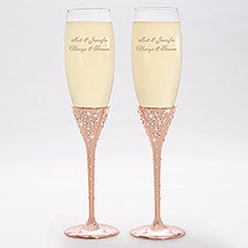 Engraved Engagement Message Rose Gold Champagne Flute Set - 42509