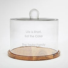 Engraved Glass Cake Dome with Acacia Wood Base - 42663