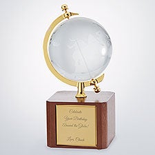 Engraved Birthday Crystal and Gold Desk Globe  - 42778