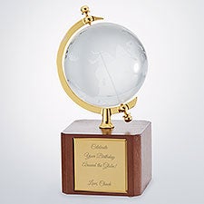 Engraved Birthday Crystal and Gold Desk Globe - 42778
