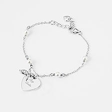 Young Adult's Engraved Sterling Silver Beaded Cross Bracelet - 42783