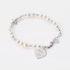 Children's First Communion Engraved Sterling Silver Beaded Bracelet  - 42784