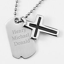 Kid's Engraved Communion and Confirmation Cross Dog Tag Necklace - 42786
