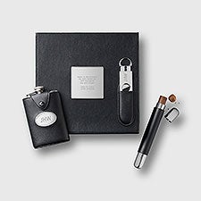 Engraved Celebrations Vegan Leather Cigar and Flask Set - 42818