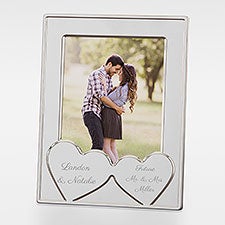 Engraved Engagement Message Double Hearts Silver Picture Frame - 42890