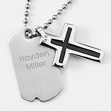 Children's Engraved Cross & Dog Tag Necklace  - 42917
