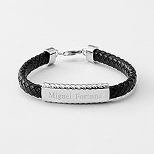 Engraved Sterling and Leather ID Bracelet for Dad  - 42928