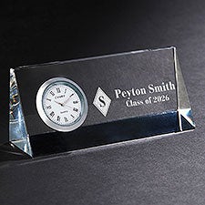 Engraved Graduation Crystal Desk Clock Name Plate - 43195