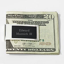 Engraved Silver and Matte Black Money Clip for Him - 43216