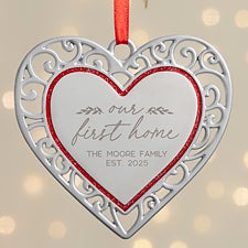 Our First Home Personalized Silver Heart Ornament  - 43307