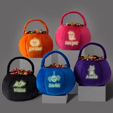Glow-In-The-Dark Halloween Characters Personalized Plush Pumpkin Treat Bags - 43334