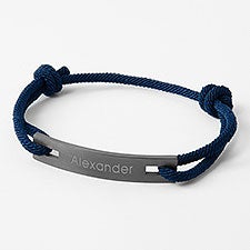 Engraved Navy and Stainless ID Cord Bracelet for Him  - 43497