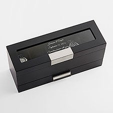Engraved Wedding Black Wooden Watch Box with Drawer - 43516