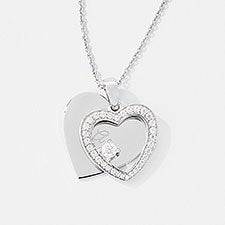 Engraved Sterling Silver Romantic Pave Heart Swing Necklace - 43539