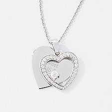 Engraved Birthday Sterling Silver Pave Heart Swing Necklace  - 43541