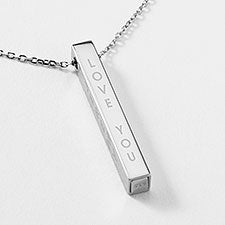 Engraved Love Message Sterling Silver Vertical Cube Necklace - 43545