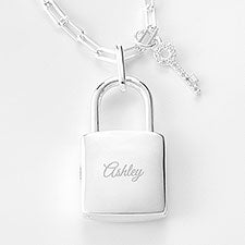 Engraved Love Message Sterling Silver Locket and Key Necklace - 43557