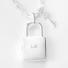 Engraved Memorial Sterling Silver Locket and Key Necklace - 43560