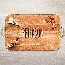 Personalized Acacia Wood Modern Rectangle with Gold Rounded Handles - 43598D