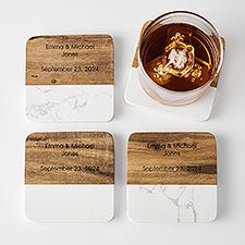 Engraved Housewarming Wood and Marble Coaster Set  - 43654