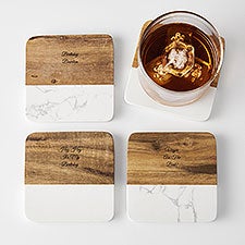 Engraved Birthday Wood and Marble Coaster Set    - 43731