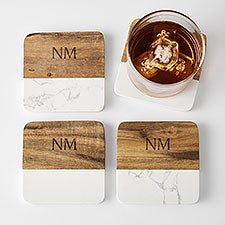 Engraved Monogram Wood and Marble Coaster Set    - 43733