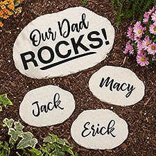 Our Dad Rocks Personalized Round Garden Stones  - 43912